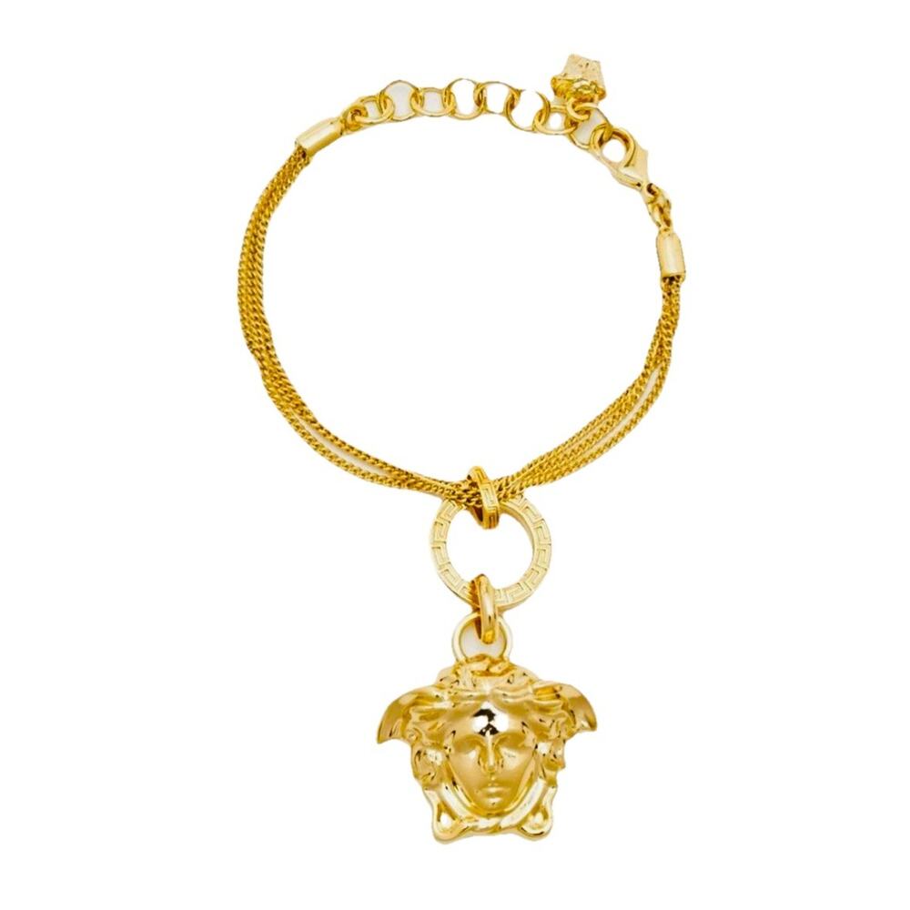 NIB Versace Medusa Head Pendant Gold Tone Triple Multi Chain Bracelet